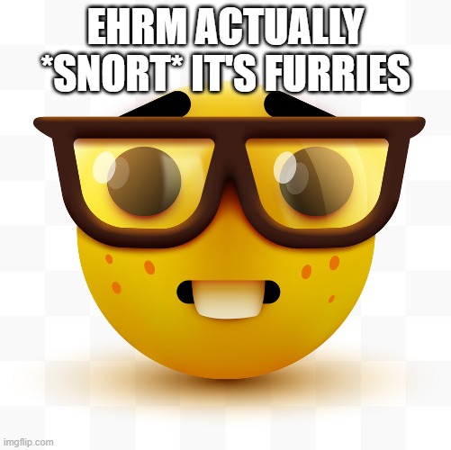 EHRM ACTUALLY *SNORT* IT'S FURRIES | image tagged in nerd emoji | made w/ Imgflip meme maker