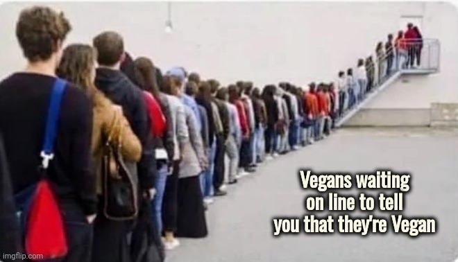 Attention Deprived | Vegans waiting on line to tell you that they're Vegan | image tagged in look at me,no meat,proudness,you guys always act like you're better than me,still a better love story than twilight | made w/ Imgflip meme maker