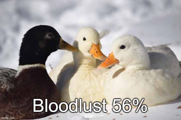 oh my gaaaawwwwddddd | Bloodlust 56% | image tagged in dunkin ducks | made w/ Imgflip meme maker