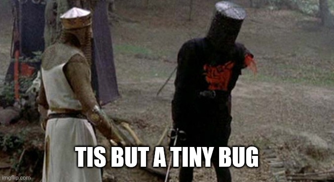 TIS BUT A TINY BUG | image tagged in tis but a scratch | made w/ Imgflip meme maker