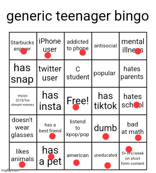 eh | image tagged in generic teenager bingo | made w/ Imgflip meme maker