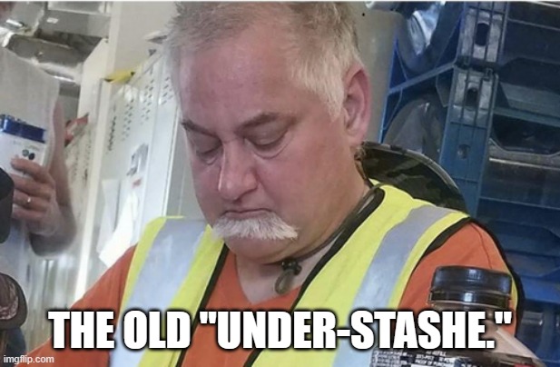 meme by Brad - mustache under bottom lip - humor | THE OLD "UNDER-STASHE." | image tagged in funny,fun,mustache,funny meme,hair,humor | made w/ Imgflip meme maker