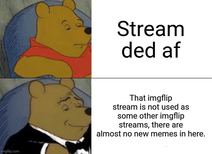 I can approve my own image yippee | Stream ded af; That imgflip stream is not used as some other imgflip streams, there are almost no new memes in here. | image tagged in memes,tuxedo winnie the pooh | made w/ Imgflip meme maker