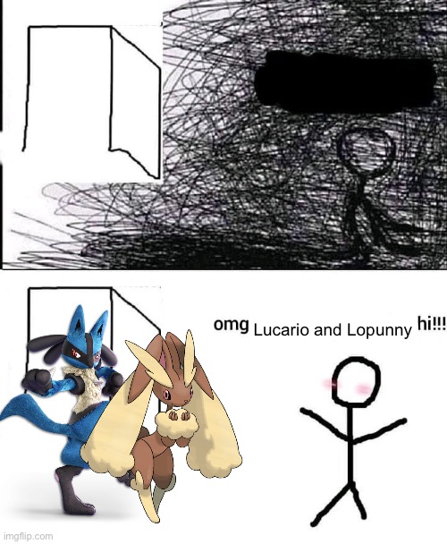 OMG hi | Lucario and Lopunny | image tagged in omg hi,pokemon | made w/ Imgflip meme maker