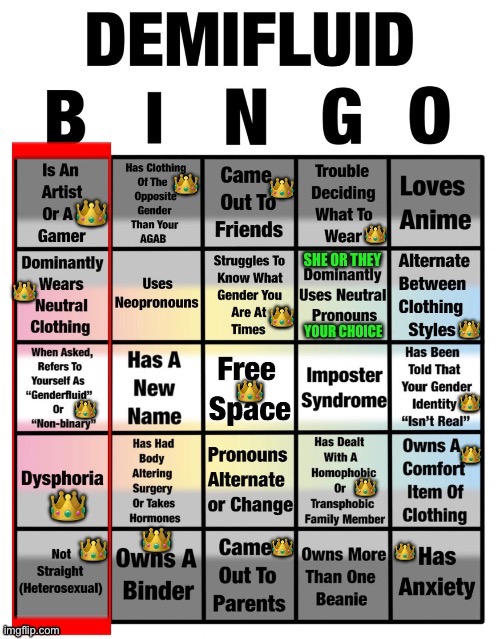 Demifluid bingo | image tagged in demifluid bingo,demifluid,genderfluid,lgbtq,bingo | made w/ Imgflip meme maker