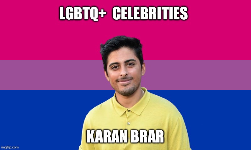 LGBTQ+ Celebrities: Karan Brar | image tagged in bi flag,bisexual,lgbtq,diary of a wimpy kid,jessie,karan brar | made w/ Imgflip meme maker