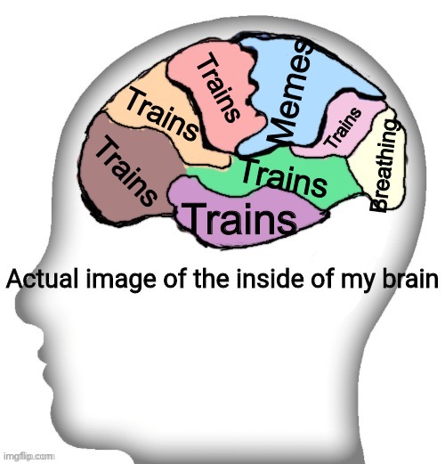 TRAINS > BREATHING | Memes; Trains; Trains; Trains; Trains; Breathing; Trains; Trains | image tagged in actual image of the inside of my brain,railfan,foamer | made w/ Imgflip meme maker