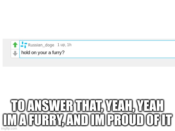 answering that quesion | TO ANSWER THAT, YEAH, YEAH IM A FURRY, AND IM PROUD OF IT | image tagged in furry,just so you know,knowledge | made w/ Imgflip meme maker