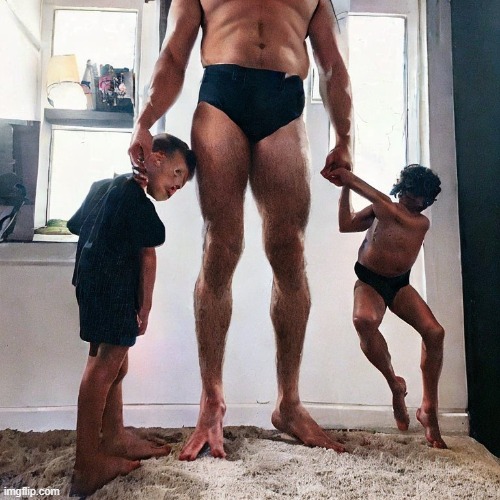 Big daddy guides the children | image tagged in cursed,daddy | made w/ Imgflip meme maker