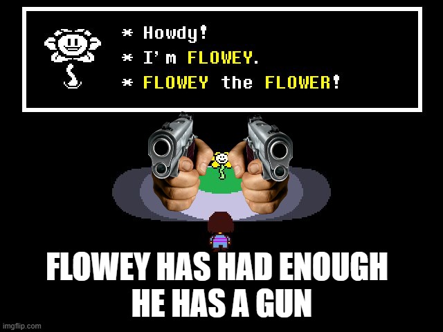 Flowey Had Enough Of The SOUL's | HE HAS A GUN; FLOWEY HAS HAD ENOUGH | image tagged in undertale flowey | made w/ Imgflip meme maker