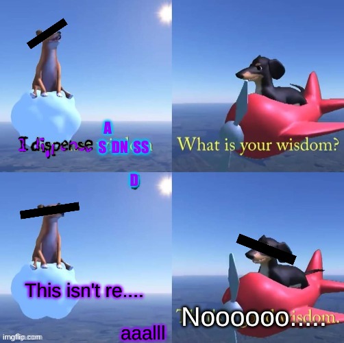 simulation | A        
           
                
            D; S  DN  SS; This isn't re....         
                      aaalll; Noooooo..... | image tagged in wisdom dog | made w/ Imgflip meme maker
