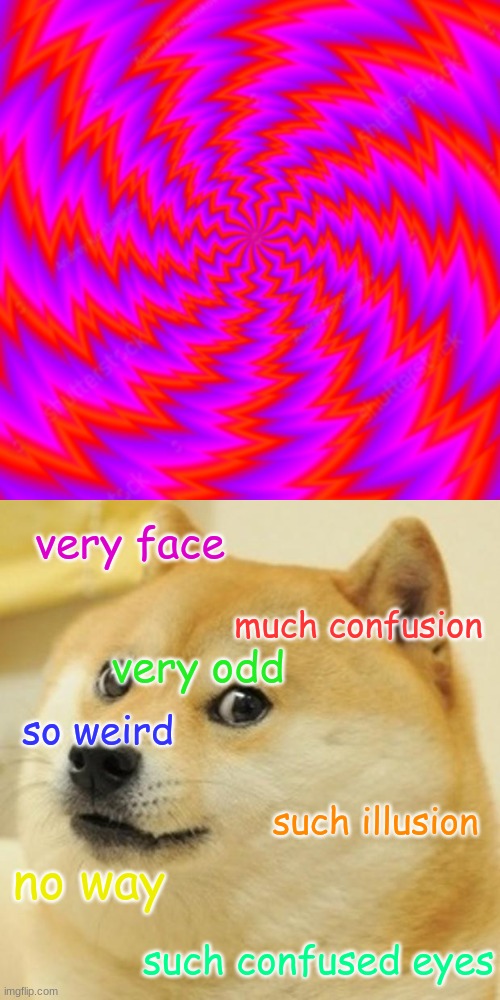 IT IS NOT A GIF | very face; much confusion; very odd; so weird; such illusion; no way; such confused eyes | image tagged in memes,doge,illusion,meme,funny,funnies | made w/ Imgflip meme maker