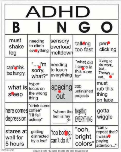 i've never been tested but everyone tells me i have it, what do you think? | image tagged in adhd bingo,adhd | made w/ Imgflip meme maker