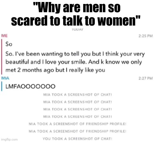 Tru | "Why are men so scared to talk to women" | image tagged in funny,memes,funny memes,lol | made w/ Imgflip meme maker