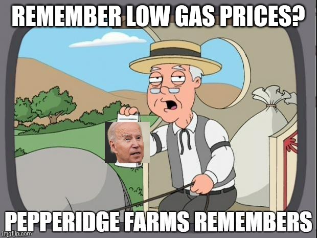 PEPPERIDGE FARMS REMEMBERS | REMEMBER LOW GAS PRICES? | image tagged in pepperidge farms remembers | made w/ Imgflip meme maker