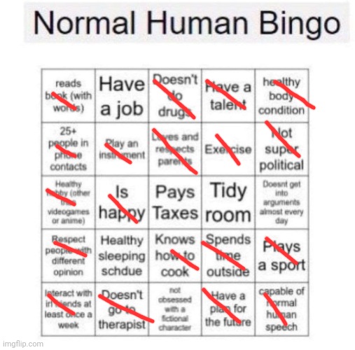 Because I am currently playing on what can be compared to a cabbage. | image tagged in normal human bingo | made w/ Imgflip meme maker