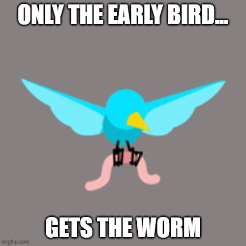 ONLY THE EARLY BIRD... GETS THE WORM | image tagged in bird | made w/ Imgflip meme maker