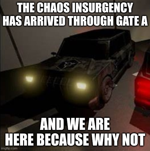 ChaosInsurgencyDriver's Template | THE CHAOS INSURGENCY HAS ARRIVED THROUGH GATE A; AND WE ARE HERE BECAUSE WHY NOT | image tagged in chaosinsurgencydriver's template | made w/ Imgflip meme maker