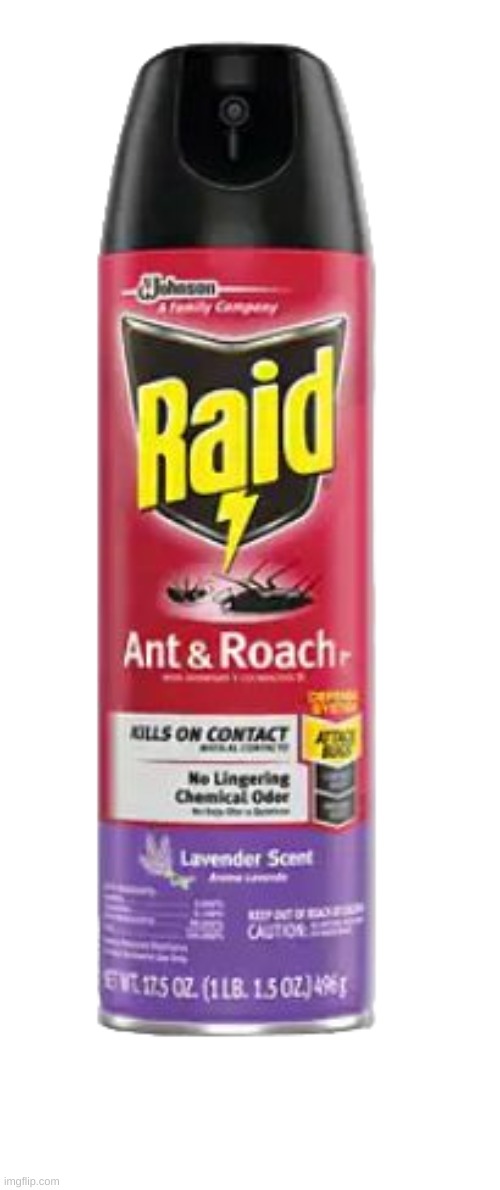 image tagged in raid roach spray | made w/ Imgflip meme maker