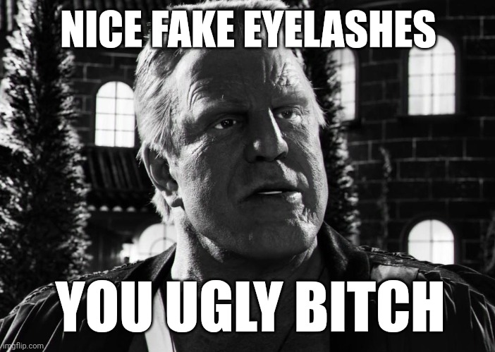 NICE FAKE EYELASHES; YOU UGLY BITCH | image tagged in beauty,ugly | made w/ Imgflip meme maker