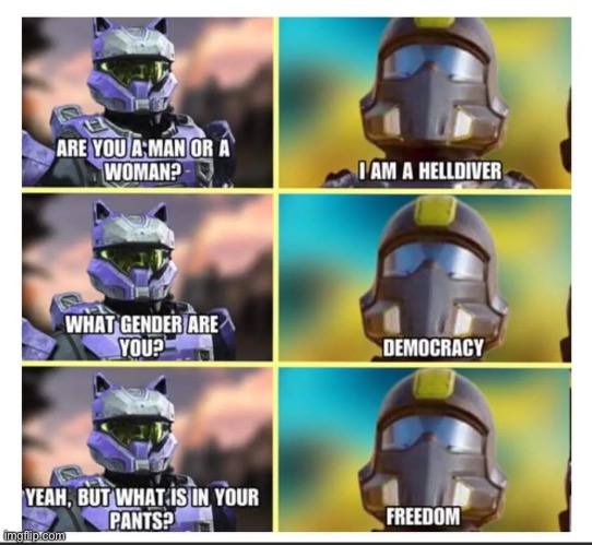 FOR DEMOCRACY | image tagged in helldivers | made w/ Imgflip meme maker