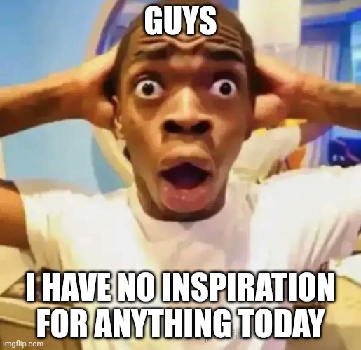 Shocked black guy | GUYS; I HAVE NO INSPIRATION FOR ANYTHING TODAY | image tagged in shocked black guy | made w/ Imgflip meme maker