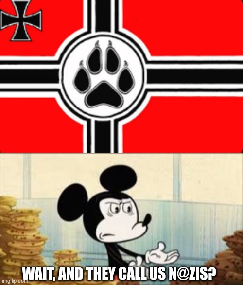 Sorry lordzerostrike if this counts as atrocious ideologies. I just found it and had an idea. | WAIT, AND THEY CALL US N@ZIS? | image tagged in mickey mouse annoyed | made w/ Imgflip meme maker