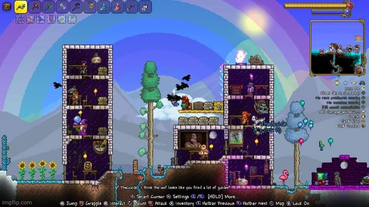 The Towers of the Hallow | image tagged in terraria,gaming,video games,nintendo switch,screenshot,multiplayer | made w/ Imgflip meme maker