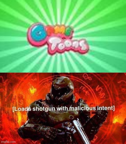 Doomguy hates gametoons | image tagged in gametoons logo,loads shotgun with malicious intent | made w/ Imgflip meme maker