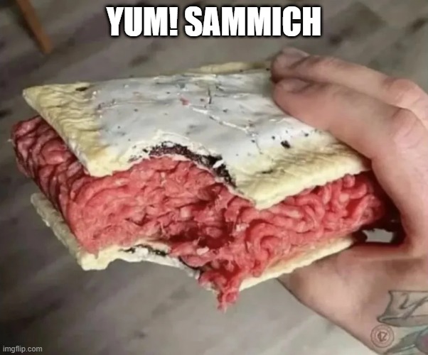 Sammich | YUM! SAMMICH | image tagged in cursed image | made w/ Imgflip meme maker