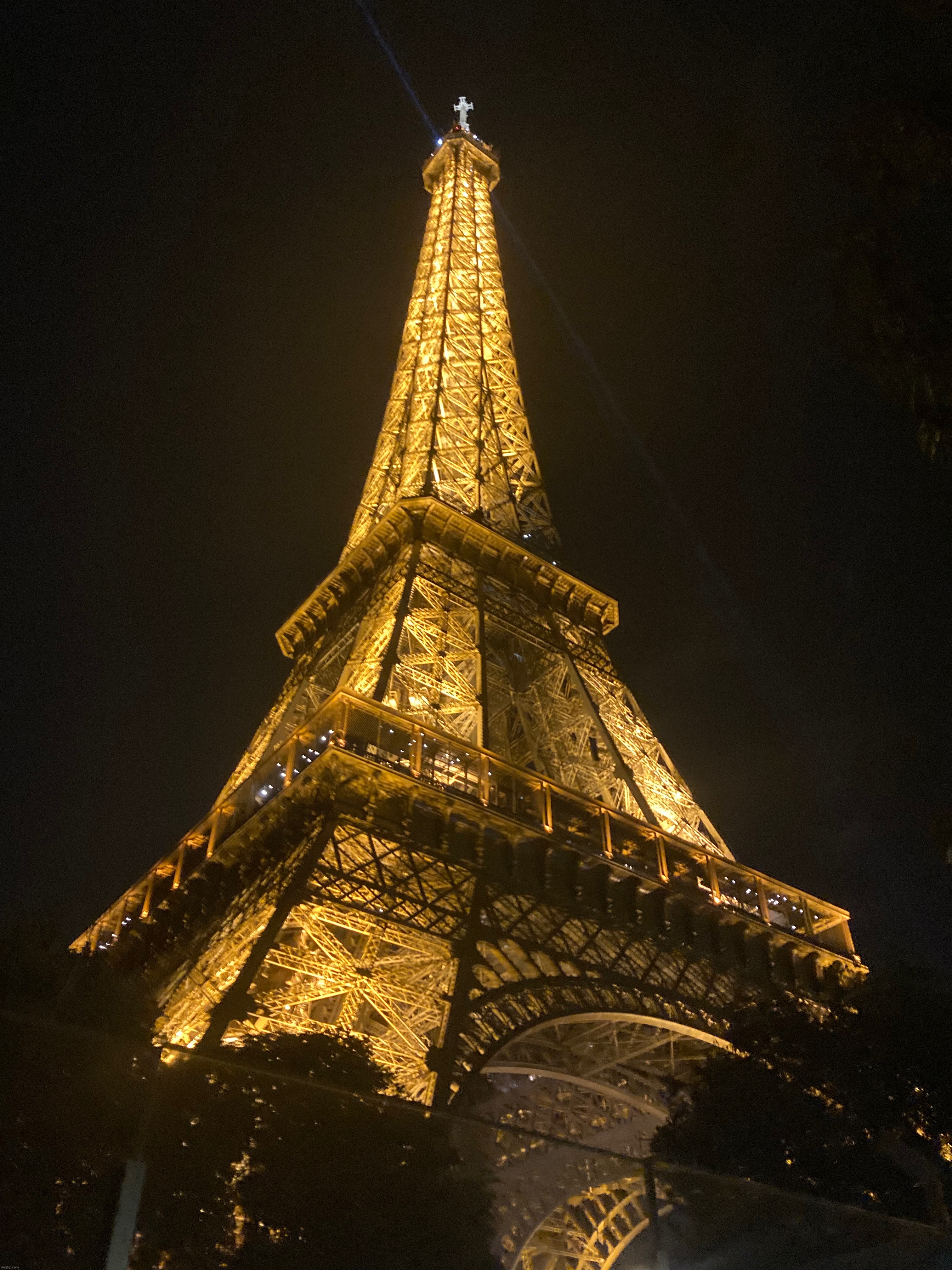 The Eiffel Tower at night, took this image about a year ago. | image tagged in eiffel tower,paris,france,own picture | made w/ Imgflip meme maker