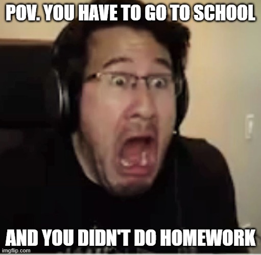 kinda true | POV. YOU HAVE TO GO TO SCHOOL; AND YOU DIDN'T DO HOMEWORK | image tagged in horrified markiplier | made w/ Imgflip meme maker