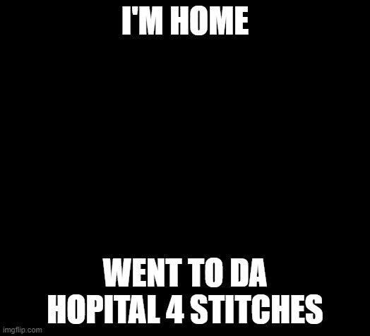 the chat below now gets cool air | I'M HOME; WENT TO DA HOPITAL 4 STITCHES | image tagged in the chat below now gets cool air | made w/ Imgflip meme maker