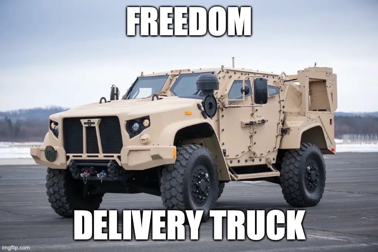 The delivery truck used by the freedom delivery service | FREEDOM; DELIVERY TRUCK | image tagged in america,patriotic,badass,dope | made w/ Imgflip meme maker