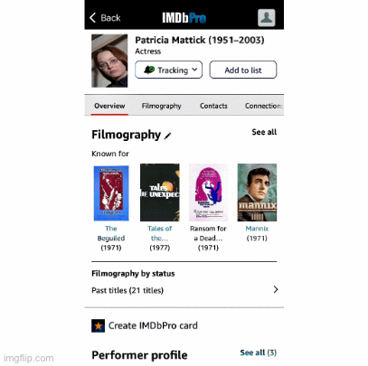IMDB numbers up! | image tagged in gifs,patricia mattick,pattye mattick,imdb imdb pro,adorable,gone but never forgotten | made w/ Imgflip images-to-gif maker