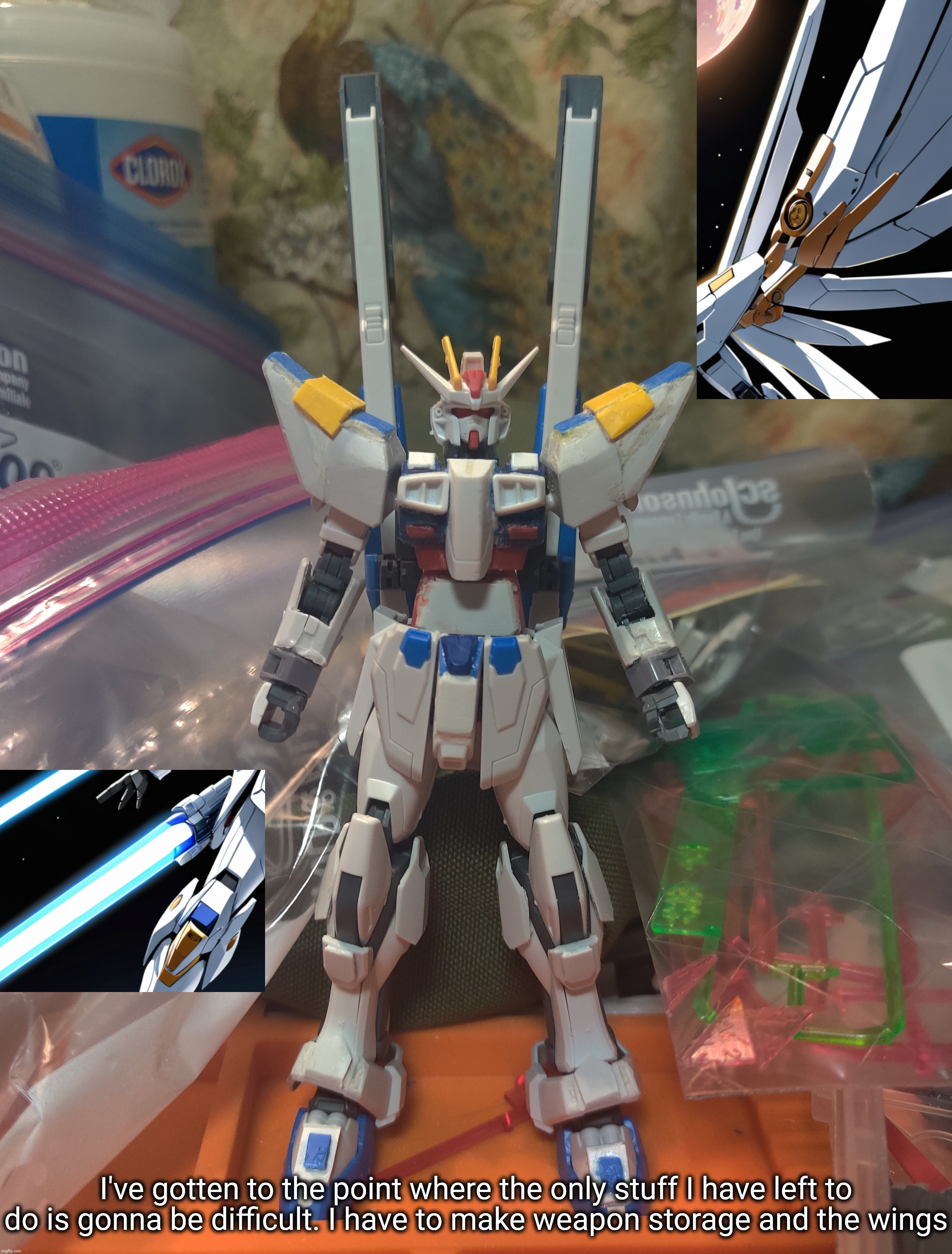 I have an idea for how I could store the beam saber but the wings are gonna SUCK | I've gotten to the point where the only stuff I have left to do is gonna be difficult. I have to make weapon storage and the wings | made w/ Imgflip meme maker