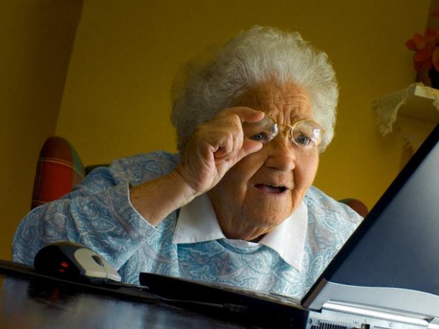 Old lady at computer finds the Internet Blank Meme Template