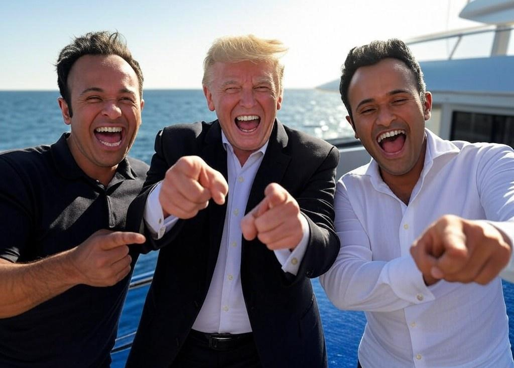 Donald Trump Elon Musk Vivek Ramaswamy Laughing Oligarchy Blank