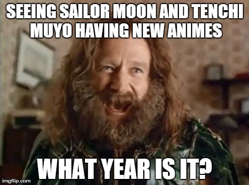 What Year Is It | SEEING SAILOR MOON AND TENCHI MUYO HAVING NEW ANIMES WHAT YEAR IS IT? | image tagged in memes,what year is it | made w/ Imgflip meme maker