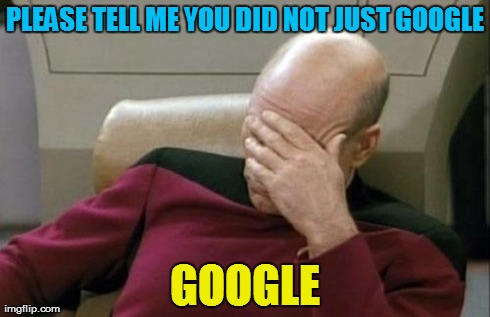 The google challenge  | PLEASE TELL ME YOU DID NOT JUST GOOGLE GOOGLE | image tagged in memes,captain picard facepalm,humor,funny,google | made w/ Imgflip meme maker