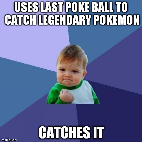 Success Kid | USES LAST POKE BALL TO CATCH LEGENDARY POKEMON CATCHES IT | image tagged in memes,success kid | made w/ Imgflip meme maker