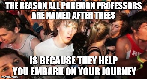 Pokemon Puns | THE REASON ALL POKEMON PROFESSORS ARE NAMED AFTER TREES  IS BECAUSE THEY HELP YOU EMBARK ON YOUR JOURNEY | image tagged in memes,sudden clarity clarence,pokemon,puns | made w/ Imgflip meme maker