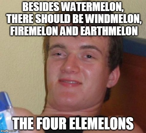 10 Guy | BESIDES WATERMELON, THERE SHOULD BE WINDMELON, FIREMELON AND EARTHMELON THE FOUR ELEMELONS | image tagged in memes,10 guy | made w/ Imgflip meme maker