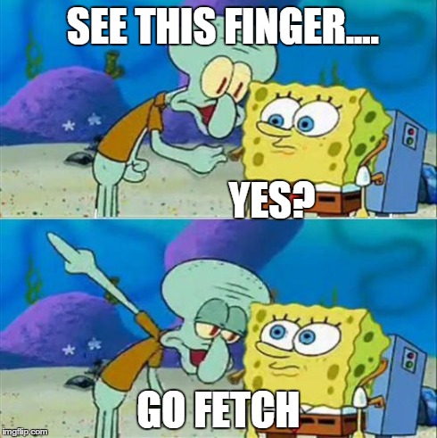 Talk To Spongebob | SEE THIS FINGER.... GO FETCH YES? | image tagged in memes,talk to spongebob | made w/ Imgflip meme maker