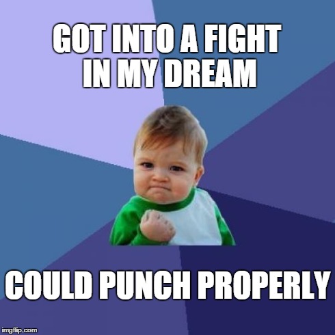 Success Kid | GOT INTO A FIGHT IN MY DREAM COULD PUNCH PROPERLY | image tagged in memes,success kid,AdviceAnimals | made w/ Imgflip meme maker