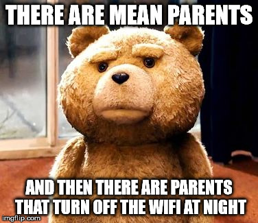 TED Meme | THERE ARE MEAN PARENTS AND THEN THERE ARE PARENTS THAT TURN OFF THE WIFI AT NIGHT | image tagged in memes,ted | made w/ Imgflip meme maker