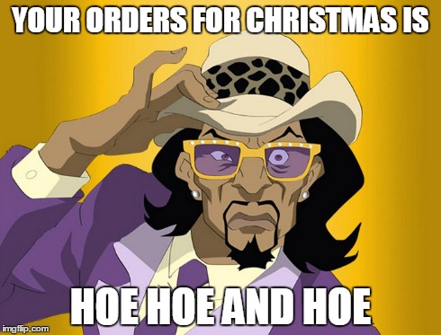 Hoes christmas | YOUR ORDERS FOR CHRISTMAS IS HOE HOE AND HOE | image tagged in christmas | made w/ Imgflip meme maker