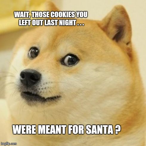 Doge | WAIT, THOSE COOKIES YOU LEFT OUT LAST NIGHT . . . WERE MEANT FOR SANTA ? | image tagged in memes,doge | made w/ Imgflip meme maker
