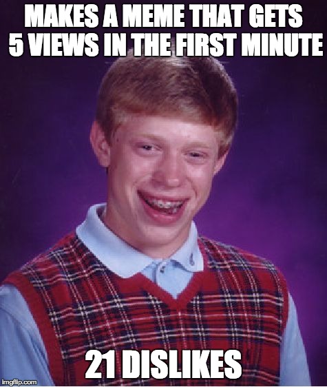 Twenty-Juan | MAKES A MEME THAT GETS 5 VIEWS IN THE FIRST MINUTE 21 DISLIKES | image tagged in memes,bad luck brian,21,funny,dislike,views | made w/ Imgflip meme maker