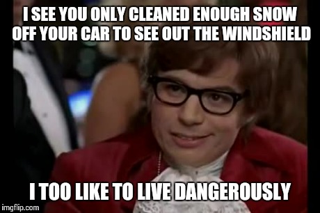 I Too Like To Live Dangerously | I SEE YOU ONLY CLEANED ENOUGH SNOW OFF YOUR CAR TO SEE OUT THE WINDSHIELD I TOO LIKE TO LIVE DANGEROUSLY | image tagged in memes,i too like to live dangerously | made w/ Imgflip meme maker